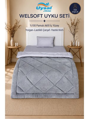 Uysal Welsoft Akfil Tek Kişilik Uyku Seti 155X215 Gri