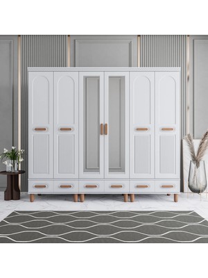 Monzio Otto 6 Kapaklı Çekmeceli Gardırop Tamamı Mdf (Beyaz)