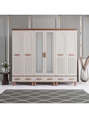 Monzio Otto 6 Kapaklı Çekmeceli Gardırop Tamamı Mdf (Aytaşı)