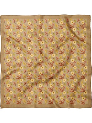 Sultan İpek Vizon Kır Çiçekleri Desenli Fular / Bandana 70X70CM
