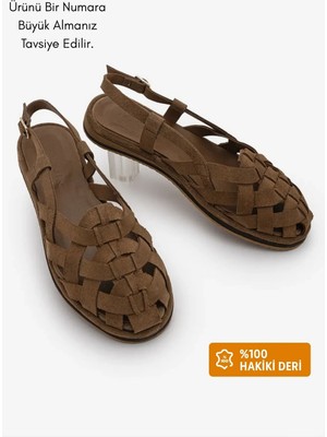 Marjin Kadın Hakiki Deri Şeritli Arkadan Bantlı Günlük Sandalet Zagolin Camel Süet