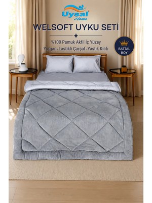 Uysal Yorgan Welsoft Akfil Battal Boy Uyku Seti GRİ
