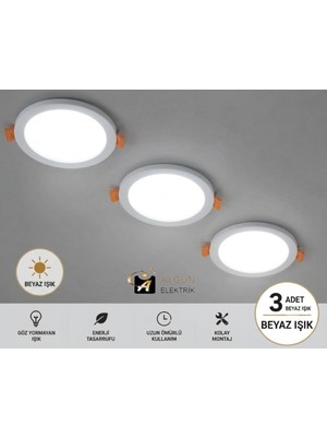 Aygün Elektrik CT-5646 9 Watt LED Panel Ayarlı Beyaz - 3 Adet