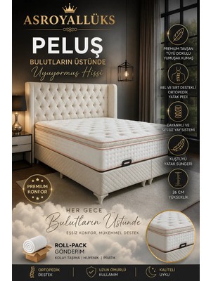 ASROYALLÜKS Peluş Tavşan Tüyü Kumaş Full Ortopedik Pedli Yaylı Yatak (26 Cm)  90 x 190 cm