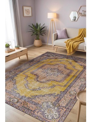 Zemira Felenta Desenli Şönil Pamuk Tabanlı Yıkanabilir Kaymaz Antibakteriyel Salon Halısı 200X300