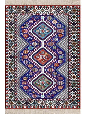 Zemira On The Clouds Kilim Desenli Dijital Baskı Yıkanabilir Kaymaz Taban Tutmaz Etnik Salon Halısı V