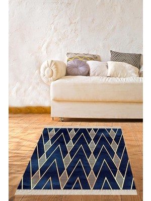 Zemira On The Clouds Gold Geometrik Zigzag Çizgili Üçgen Desenli Dijital Baskı Yıkanabilir Salon Ha