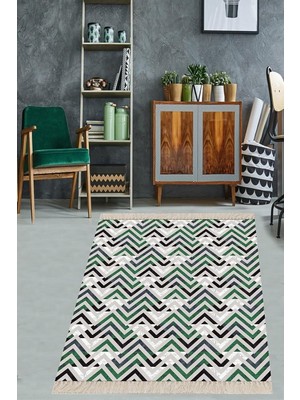 Zemira Pelangi Geometrik Zigzag Çizgili Üçgen Desenli Dijital Baskı Yıkanabilir Salon Halı Yollu