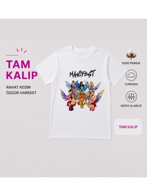 Bemora Kids Manifest Baskılı Kız Çocuk Tişört T-Shirt Yıkama ve Kurutma Dayanıklıdır