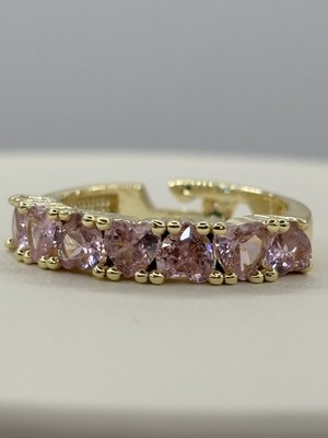 Stelle Jewelry Ayarlanabilir Kalp Taşlı Altın Renk Çelik Yüzük – Pembe Zirkon Taşlı Açık Uçlu Kadın Yüzük