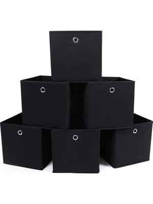 Zemira Songmics RFB02H-3 Saklama Kutusu, 6 Adet, Katlanır Kutu, Parmak Delikli, 30 x 30 x 30 Cm, Siyah