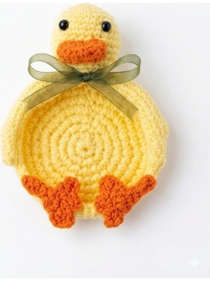 Zemira Sarı Ördek Amigurumi El Örgüsü Bardak Altlığı - Çok Amaçlı Dekoratif Takı Anahtar Tabağı - El Ya