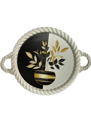 Zemira Lüks Dekoratif Plastik Tepsi Bukleli Çerçeve 35 x 35 Vazoda Çiçek Desenli