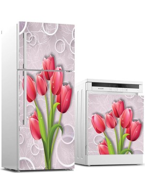 Zemira Buzdolabı Bulaşık Makinası Beyaz Eşya Sticker Kaplama 3D Kırmızı Güller