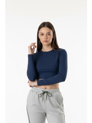 Cocopelli Kadın Lacivert Slim Fit Crop Bluz COC2795