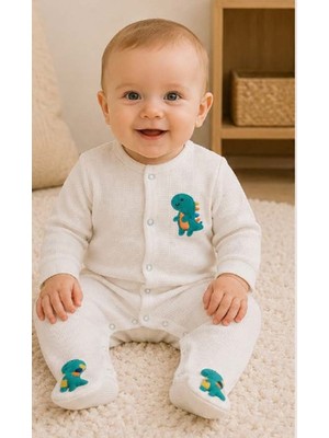 Hafy Baby Organik Pamuk Dinazor Nakışlı Patikli Erkek Bebek Tulumu