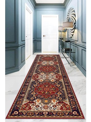 Zemira Pelangi Kilim Desenli Etnik Dijital Baskı Yıkanabilir Kaymaz Taban Salon Halısı Yolluk, K
