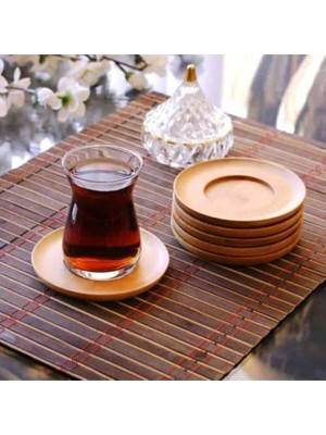 Zemira Deconox Bambu Yuvarlak Çay Tabağı Bardak Altlığı 6 'lı Set, Dekoratif Bambu Altlık