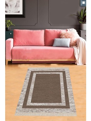 Zemira Pelangi Geometrik Çerçeve Desenli Dijital Baskı Yıkanabilir Kaymaz Taban Salon Halısı Yol