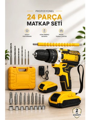 Ankaverse 24 Parça Çift Bataryalı Şarjlı Matkap Seti 24W Motor ve Otomatik Mil Kilitli Tasarım