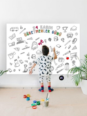 Zemira Postermanya (PSTER21290) 24 Kasım Öğretmenler Günü Dev Boyama Kağıdı, Çocuklar Için Aktivite Boyama