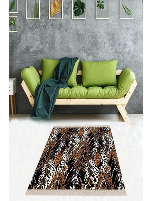 Zemira Pelangi Leopar Desenli Dijital Baskı Yıkanabilir Kaymaz Taban Halısı, Kahverengi 160 x 350