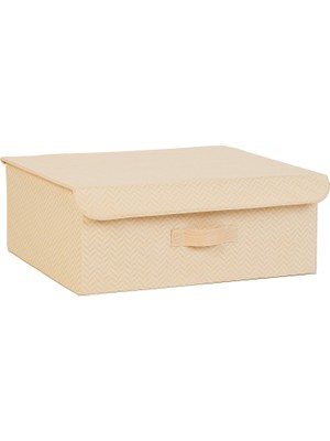Zemira Textile Bej Balıksırtı Kapaklı Kutu 48 x 40 x 19 cm