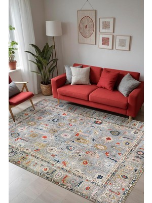 Zemira Beleni Desenli Şönil Pamuk Tabanlı Yıkanabilir Kaymaz Antibakteriyel Salon Halısı 160X230