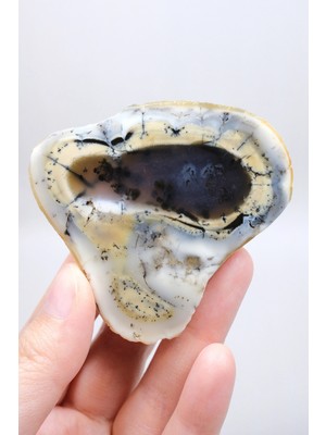 Healcrystal Colorful Merlinite Dendritic Opal Tekli | Kar Beyazı, Hardal Sarısı ve Derin Kömür