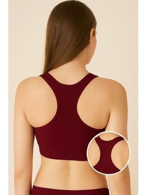 (15020) Liza Kadın Sporcu Crop Pedli Bustiyer 6lı Paket Bordo
