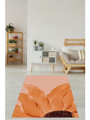 Zemira Pelangi Minimalist Çiçek Desen Kaymaz Taban Tutmaz Salon Halısı, Turuncu 100 x 400, 764