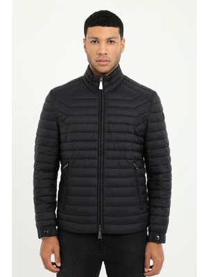 Dufy Erkek Slim Fit Kapüşonlu Siyah Mont