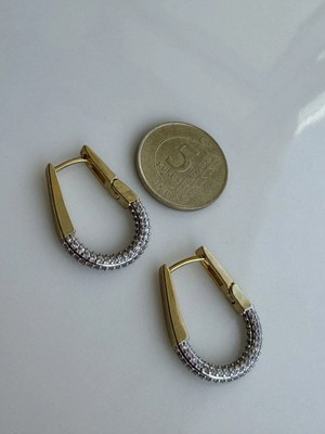 Stainles Steel Gold U Form Zirkon Taşlı Halka Küpe | Modern Kadın Küpe