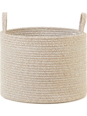 Zemira Textile Bej Kırçıllı Pamuklu Halat Sepet 35 x 27 cm