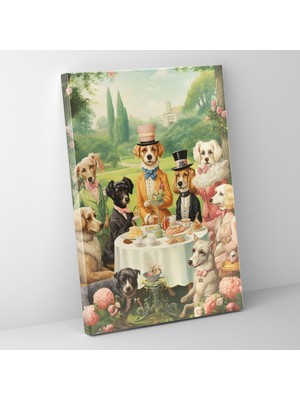 Painted Anarchy Giyinmiş Hayvanlar Çay Partisi Motifi ile Köpekler Gibi Duvar Tablosu