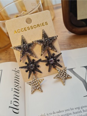 Accessories Taşlı Yıldız Figürlü Sallantılı Tasarım Kadın Çelik Küpe