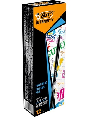Zemira Bic Intensity Fine Liner Ince Uçlu Siyah Keçeli Kalem 12'li Kutu, 0.4 mm Ince Kalınlıkta Uç, Su Baz