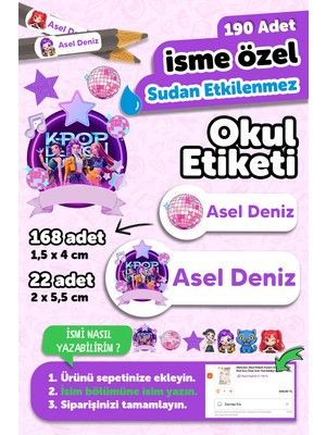 Msticker Okul Etiketi Kalem Defter Isimli Etiket Isim Yazılabilen K Pop - 190 Adet Özel Tasarım Etiket