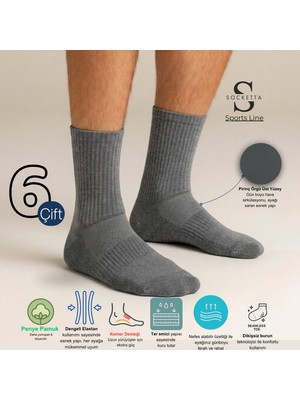 Socketta Erkek Spor Dikişsiz Havlu Taban 6'lı Premium Tenis Soket Çorap
