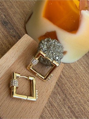 Xuping Jewelry Xuping Gold Geometrik Kare Halka Zirkon Taşlı Kadın Küpe