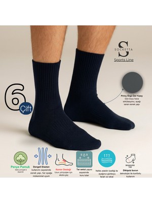 Socketta Erkek Spor Dikişsiz Havlu Taban 6'lı Premium Tenis Soket Çorap