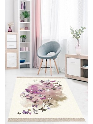 Zemira Pelangi Desenli Dijital Baskı Yıkanabilir Kaymaz Taban Salon Halı Yolluk, Pembe