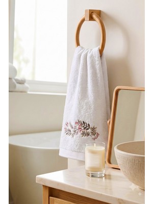 Teohomelinens Çiçek Nakışlı Bambu El & Yüz Havlusu, 2'li Set, %60 Bambu %40 Pamuk, 50 x 90 Cm, Beyaz