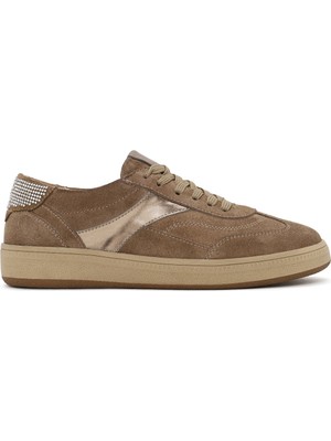 Derimod Kadın Bej Bağcıklı Kalın Tabanlı Süet Deri Sneaker AF450017DS