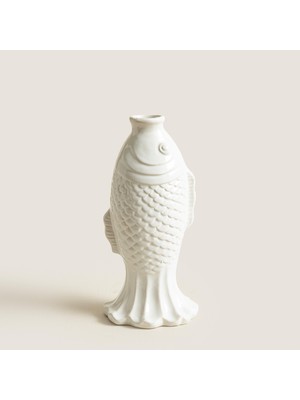 Chakra Balık Formlu Beyaz Stoneware Soliflore Vazo Natural