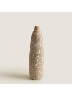 Chakra Dune Dar Form Taş Görünümlü Vazo Bej/beyaz Küçük (13X13X45CM) Natural
