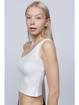 Obje Kadın Beyaz Tek Kol Crop
