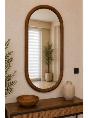 Effe Yapı Dekor Doğal Ahşap Çerçeveli 108X67 cm ( Ceviz ) Dekoratif Ayna