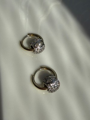 Jewelry Gold Nazar Boncuk Detaylı Zirkon Taşlı Halka Kadın Küpe
