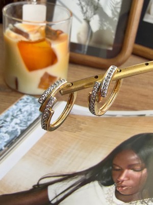 Jewelry Xuping Gold Çift Sıra Zirkon Taşlı Halka Kadın Küpe